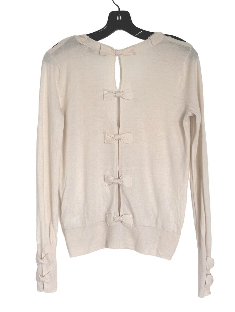 Juicy Couture Women’s S 100% Wool Ivory open Back Bow Detail Cardigan Sweater- S